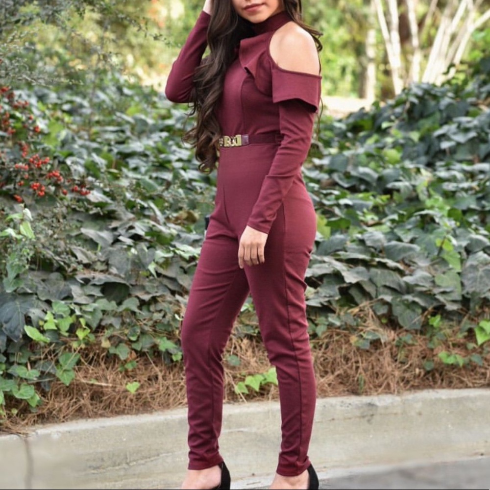 Macys burgundy jumpsuit